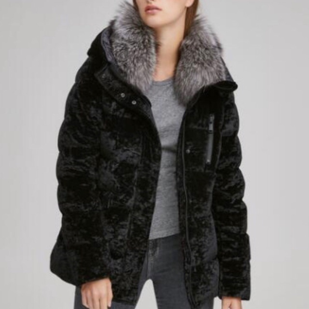 Andrew Marc Vara Fur Velvet Down Coat